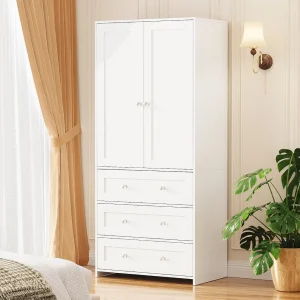 Armoire Wardrobe Closet with Drawers and Mirror, 71"