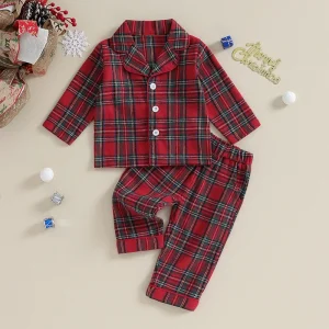 6M-4Y Kids Christmas Pajamas Set Plaid