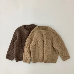 Stylish Children's Solid Color Cable Knit Sweater