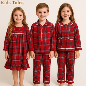 Christmas Pajamas for Kids 1-13 Years, Soft Cotton Plaid