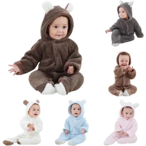 Winter Newborn Baby Plush Bodysuit Jumpsuit,  0-12M
