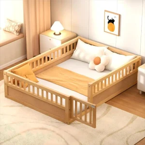 Full Size Montessori Floor Bed with Door, Free Shipping