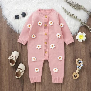 Newborn Baby Girl Knitted Jumpsuit 3D Flower