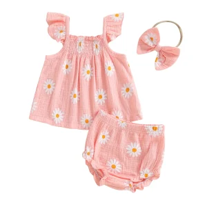 3Pcs Baby Girl Summer Smocked Top