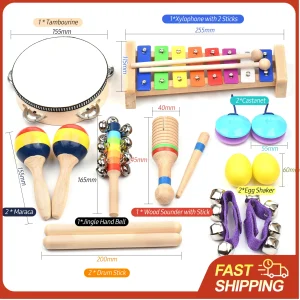13 PCS Kids Musical Toys Wooden Percussion Instruments