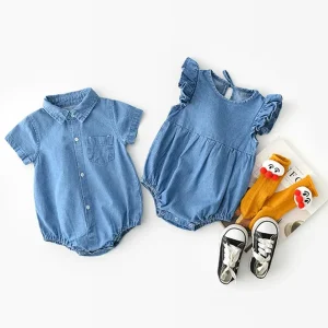 Baby Girls Romper Cotton Denim Sleeveless Sunsuit