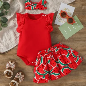 Girls Summer Sleeveless Watermelon Skirt Set, 3-24M