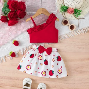 Baby girls Ruffle Sleeveless Strawberry Skirt for 0-3 Year