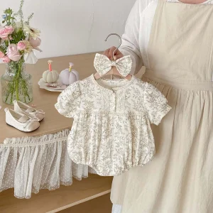 Baby Girl Floral Muslin Short Sleeve Jumpsuit