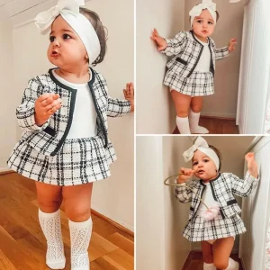 2Pcs Plaid Party Clothes Girl Fashion-1-6 yrs
